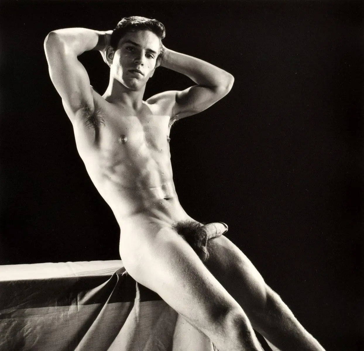 {{ product_title }} Fine Art Print | {{ product_vendor }} Jakero77 Bruce of Los Angeles Vintage Gay Interest Joe Dallesandro Nude Abs Semi Erection Flopped on Leg Homoerotic - 17" x 22" Art Print - 2063 Art Print Jakero77