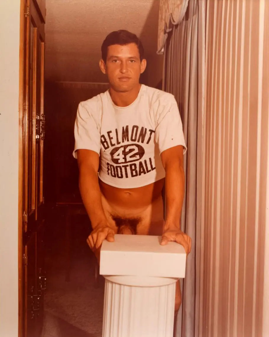 {{ product_title }} Fine Art Print | {{ product_vendor }} Jakero77 Bruce of Los Angeles Vintage Homoerotic Nude Football Jock Standing 1960s Gay Interest - 17" x 22" Art Print - 2086 Art Print Jakero77