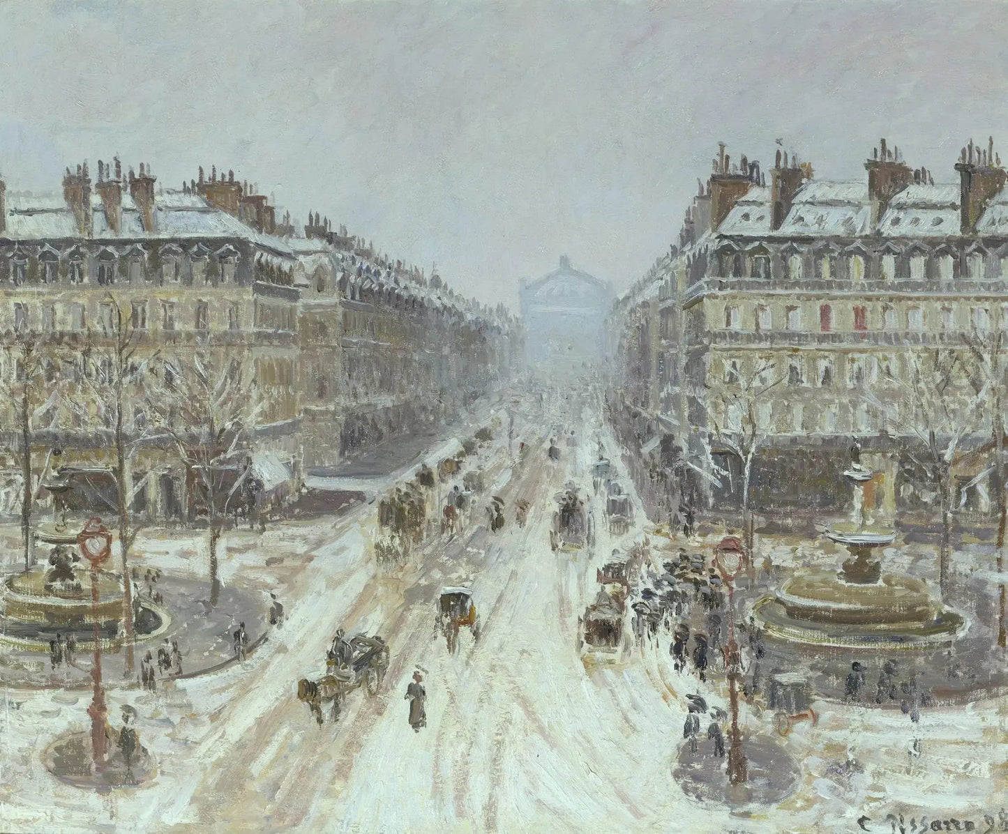 {{ product_title }} Fine Art Print | {{ product_vendor }} Jakero77 Camille Pissarro - Avenue de L'Opera Effect of Snow (1898) Signed - 17" x 22" Print Art Print Jakero77