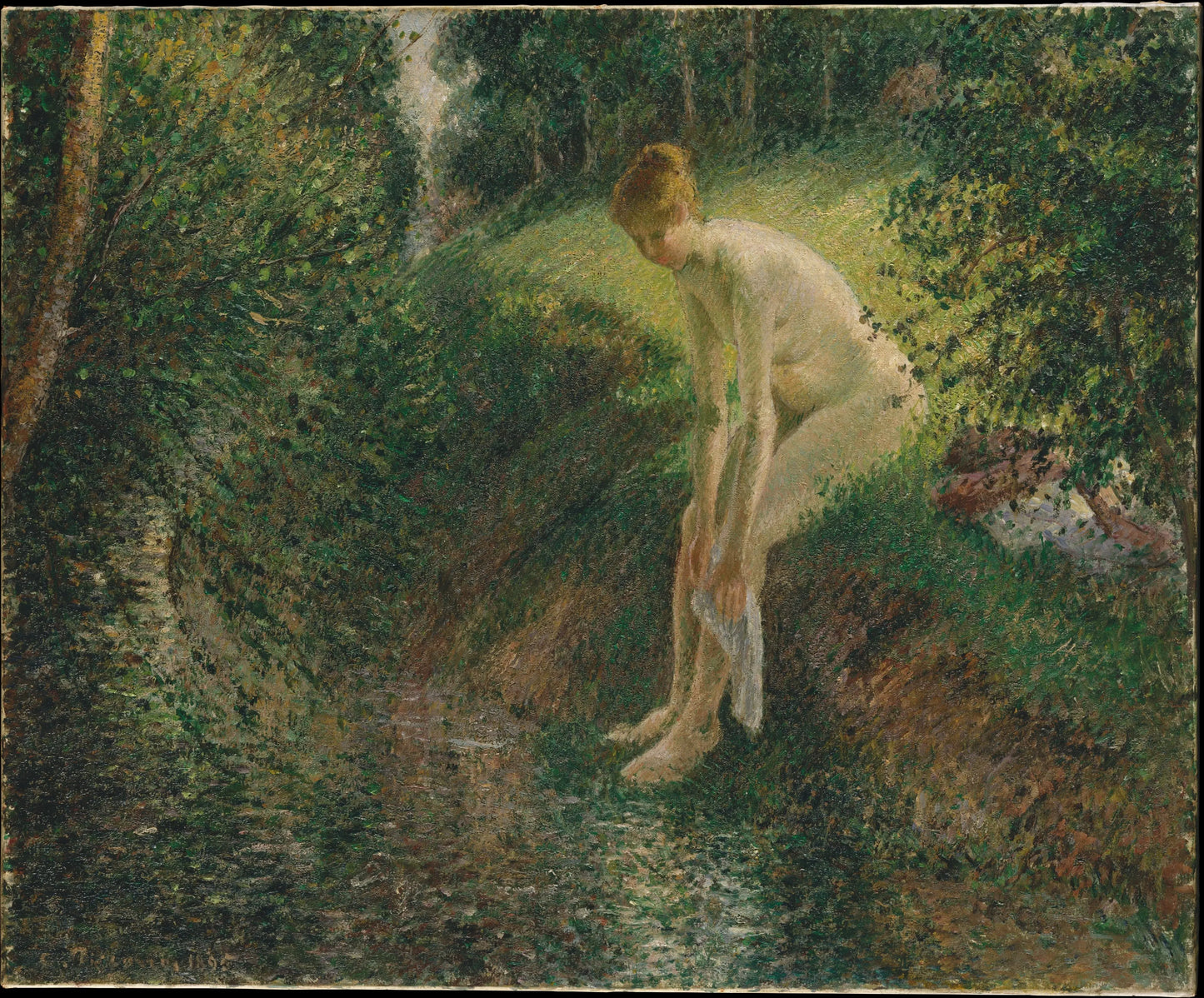 {{ product_title }} Fine Art Print | {{ product_vendor }} Jakero77 Camille Pissarro - Bather in the Woods Nude (1895) Signed - 17"x22" Fine Art Print Art Print Jakero77