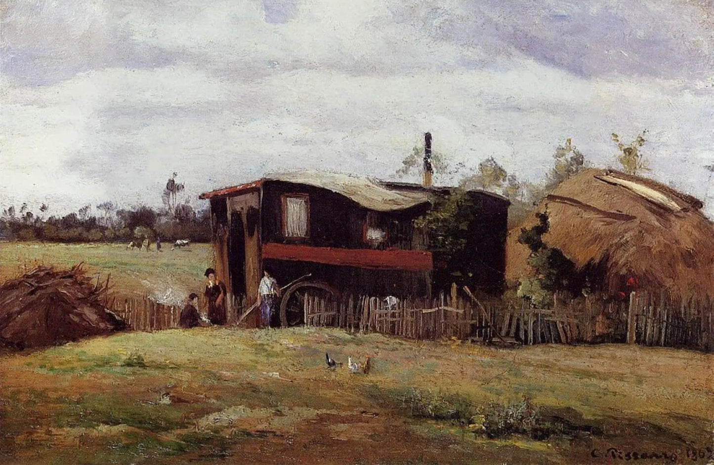 {{ product_title }} Fine Art Print | {{ product_vendor }} Jakero77 Camille Pissarro - La Roulotte (The Caravan) 1862 Bohemian Wagon Signed 17"x22" Print Art Print Jakero77