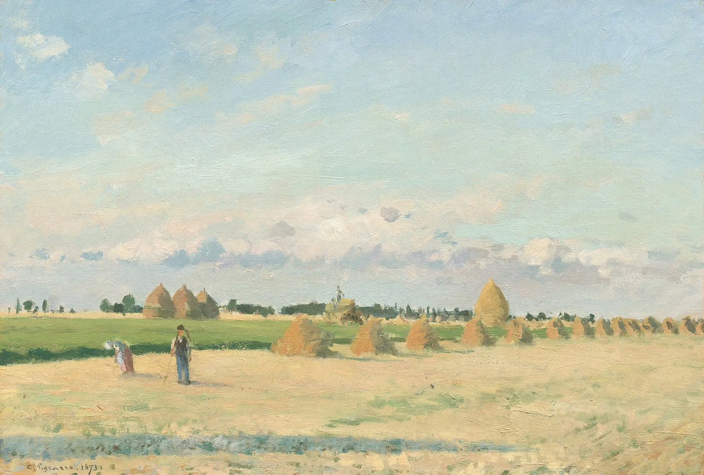 {{ product_title }} Fine Art Print | {{ product_vendor }} Jakero77 Camille Pissarro - Open Fields with Haystacks near Pontoise Ile-de-France (1873) Signed - 17" x 22" Fine Art Print Art Print Jakero77