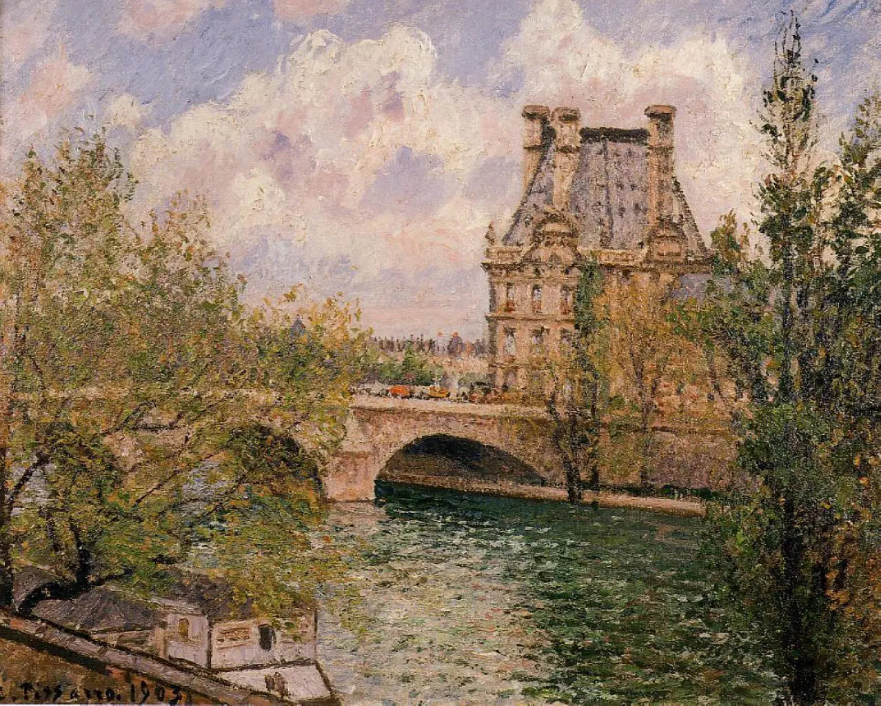 {{ product_title }} Fine Art Print | {{ product_vendor }} Jakero77 Camille Pissarro - Pavillion de Flore & the Pont Royal (1902) Signed - 17" x 22" Fine Art Print Art Print Jakero77