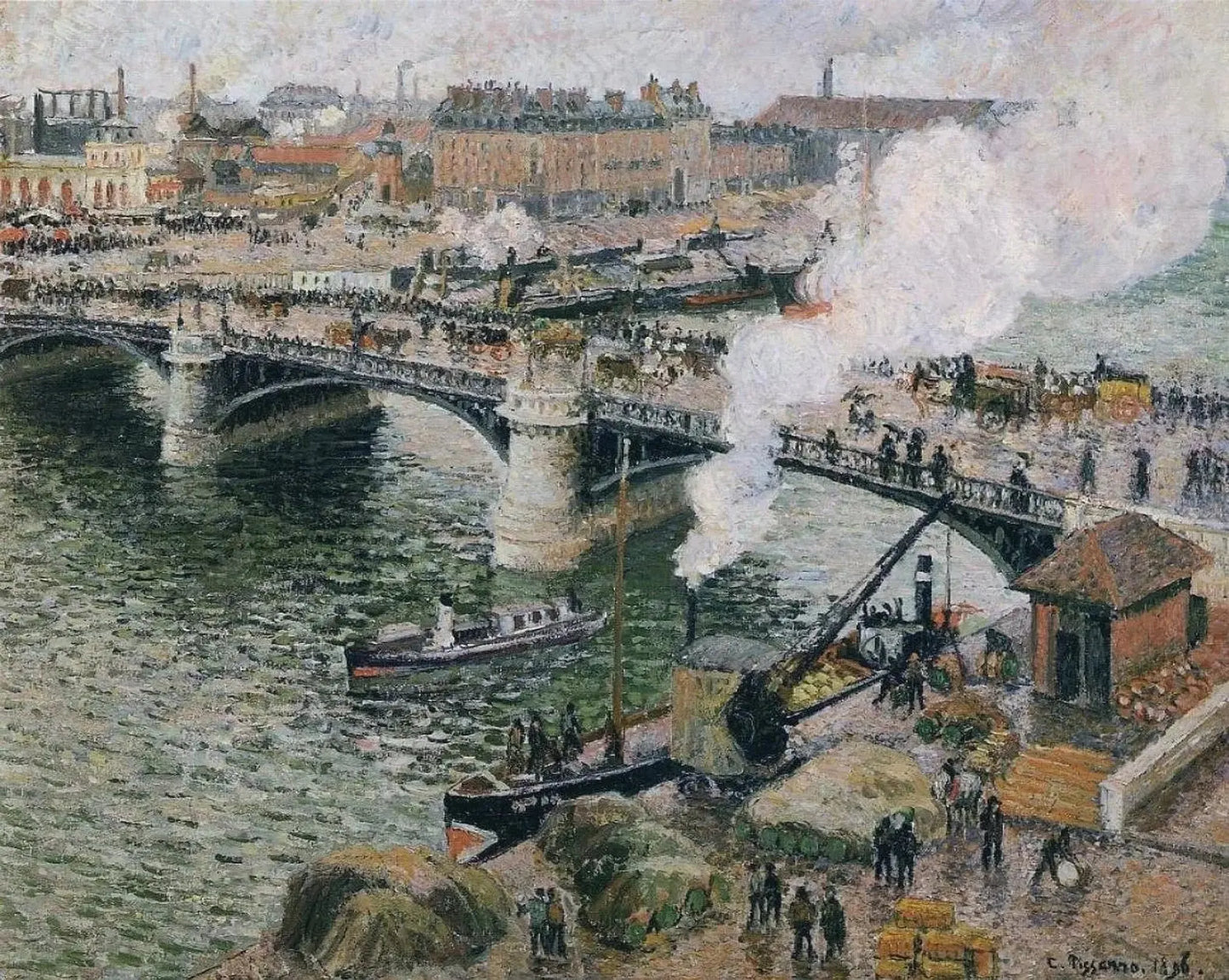 {{ product_title }} Fine Art Print | {{ product_vendor }} Jakero77 Camille Pissarro - Pont Boieldieu in Rouen Rainy (1896) Signed - 17" x 22" Print Art Print Jakero77