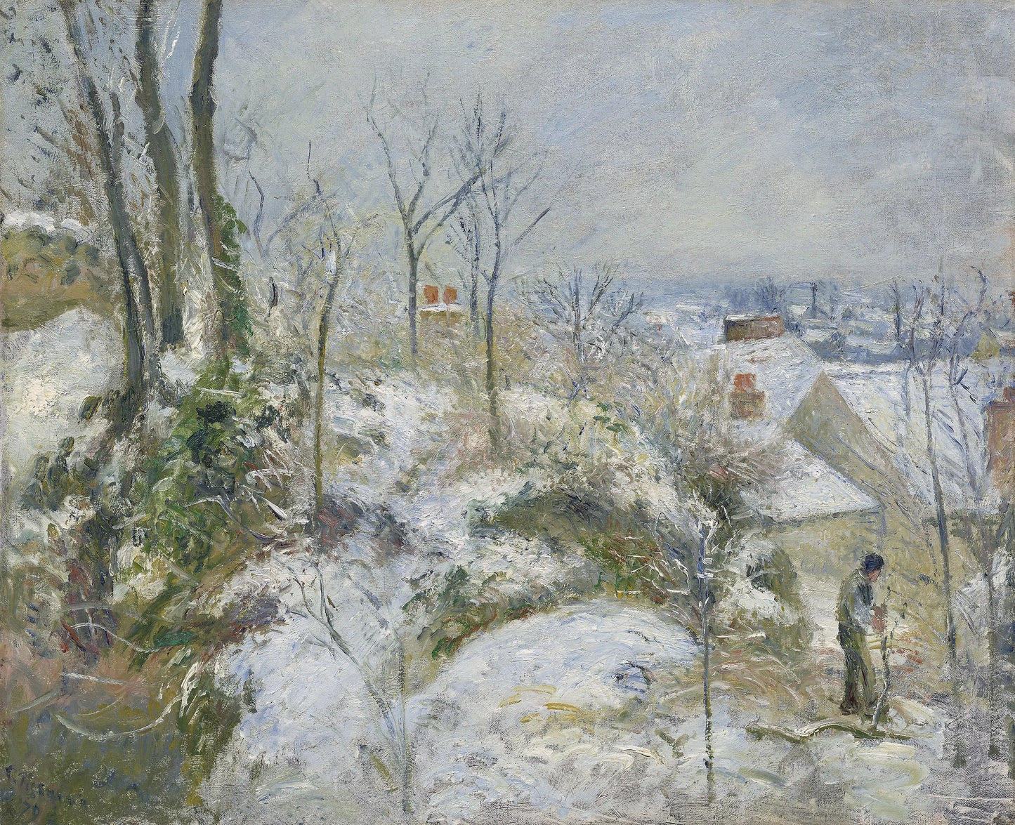 {{ product_title }} Fine Art Print | {{ product_vendor }} Jakero77 Camille Pissarro - Rabbit Warren at Pontoise, Snow (1879) Signed - 17" x 22" Print Art Print Jakero77