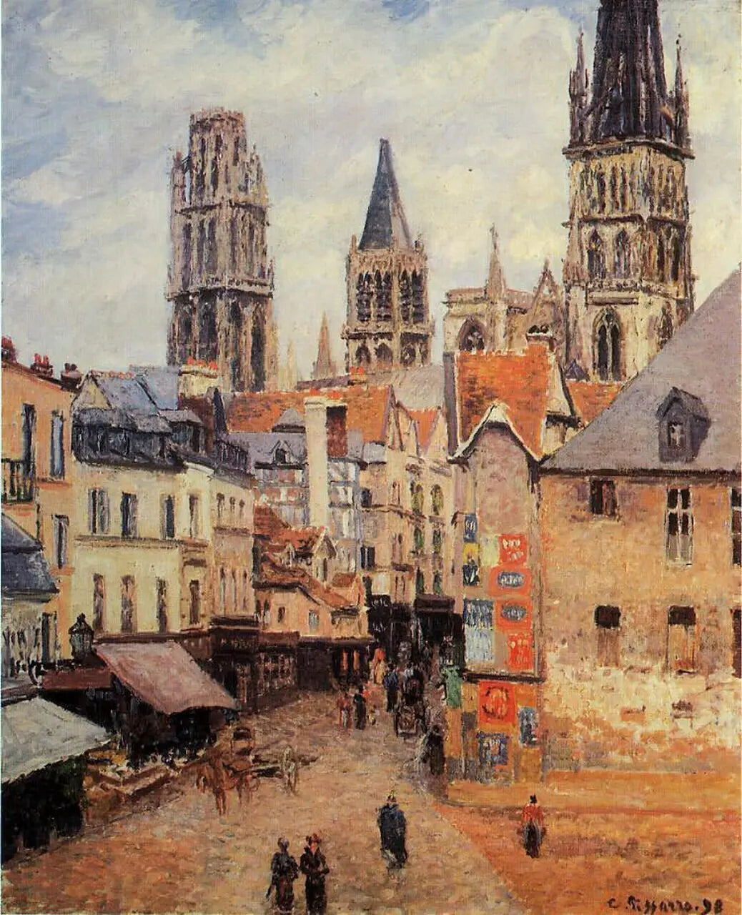 {{ product_title }} Fine Art Print | {{ product_vendor }} Jakero77 Camille Pissarro - Rue de l'Epicerie @ Rouen Grey Morning (1898) - 17"x22" Print Art Print Jakero77