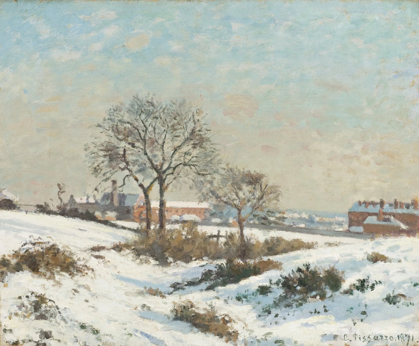 {{ product_title }} Fine Art Print | {{ product_vendor }} Jakero77 Camille Pissarro - Snowy Landscape at South Norwood (1871) Signed - 17" x 22" Print Art Print Jakero77