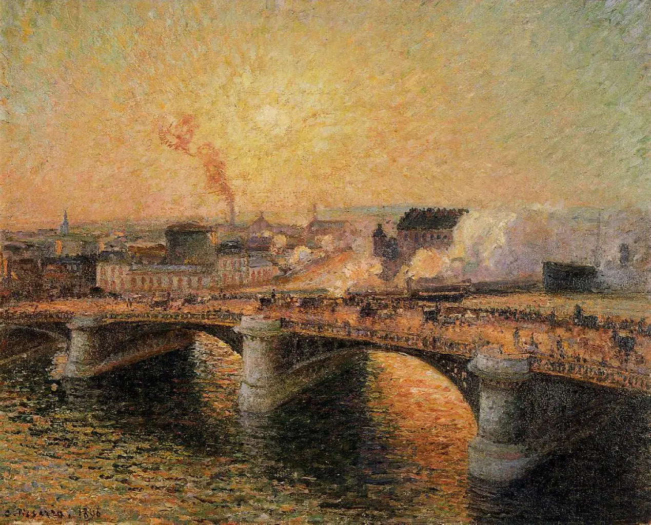 {{ product_title }} Fine Art Print | {{ product_vendor }} Jakero77 Camille Pissarro - The Pont Boieldieu Rouen Sunset (1896) Signed - 17" x 22" Print Art Print Jakero77