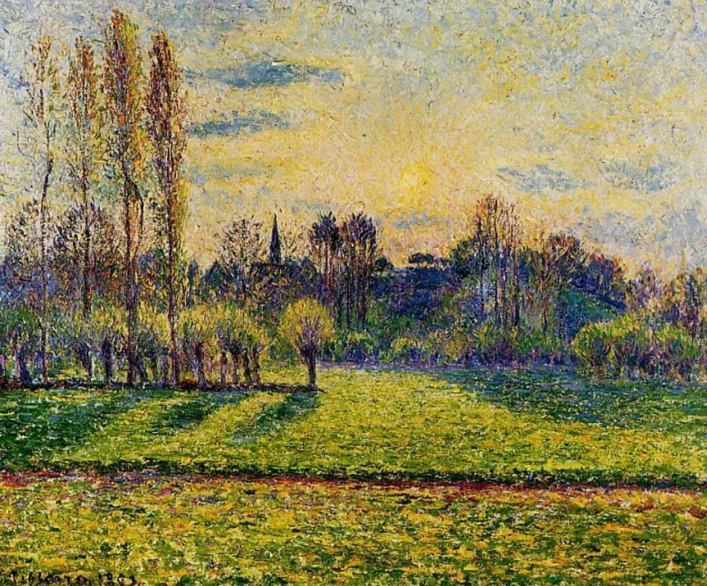 {{ product_title }} Fine Art Print | {{ product_vendor }} Jakero77 Camille Pissarro - View of Bazincourt Sunset (1892) Signed - 17"x22" Fine Art Print Art Print Jakero77
