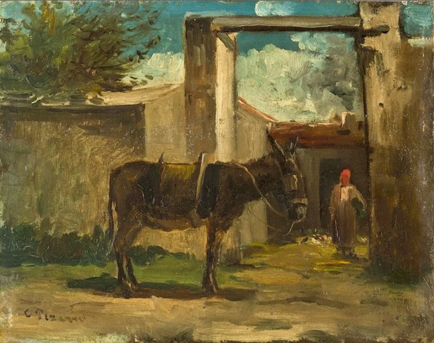 {{ product_title }} Fine Art Print | {{ product_vendor }} Jakero77 Camille Pizarro - Donkey in Front of a Farm, Montmorency (1859) Signed - 17" x 22" Fine Art Print Art Print Jakero77