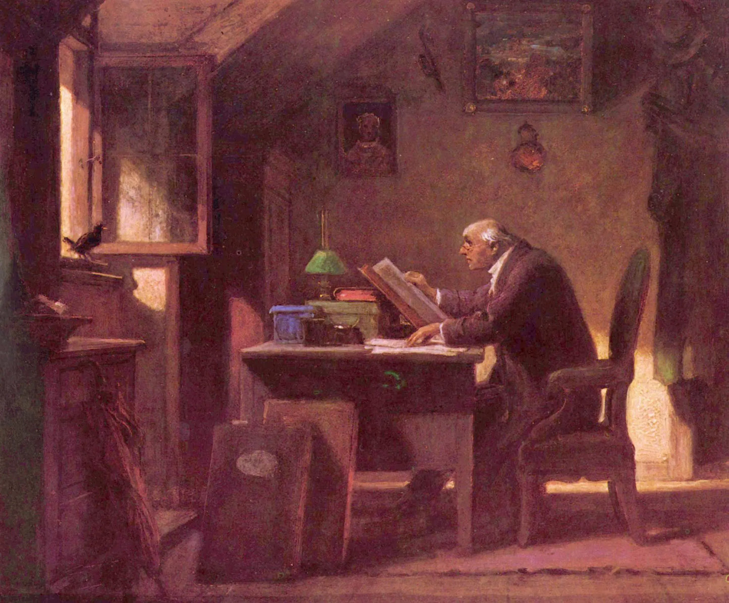 {{ product_title }} Fine Art Print | {{ product_vendor }} Jakero77 Carl Spitzweg - A Visit (circa 1850) Crow at the Window - 17"x22" Fine Art Print Art Print Jakero77