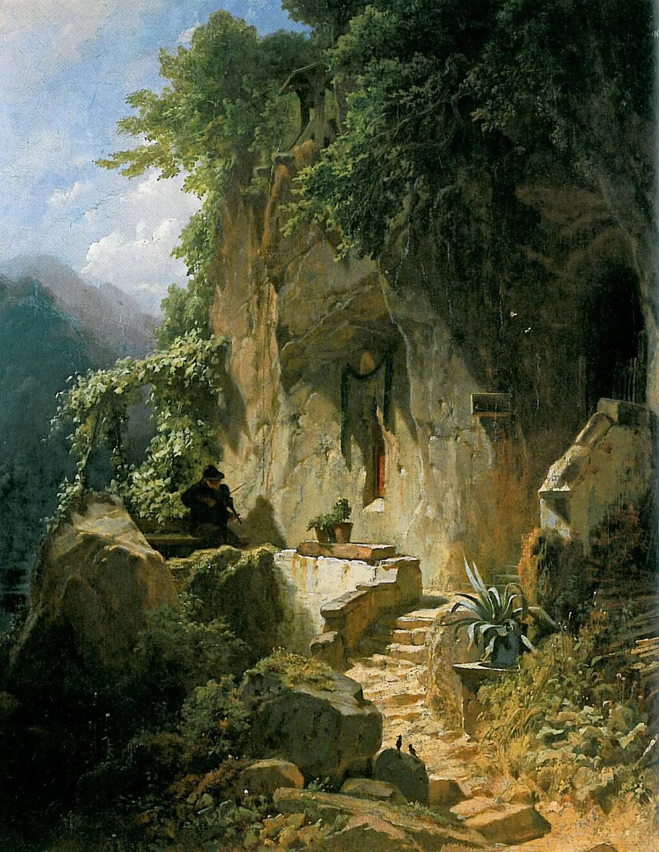 {{ product_title }} Fine Art Print | {{ product_vendor }} Jakero77 Carl Spitzweg - Music-Making Hermit Before his Rocky Abode (1856-58) - 17" x 22" Fine Art Print Art Print Jakero77