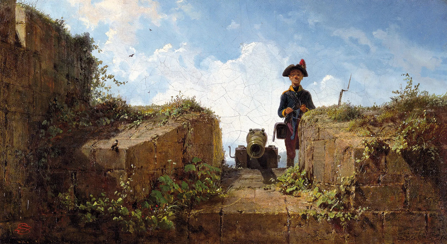 {{ product_title }} Fine Art Print | {{ product_vendor }} Jakero77 Carl Spitzweg - The Knitting Outpost Soldier (1860) - 17" x 22" Fine Art Print Art Print Jakero77