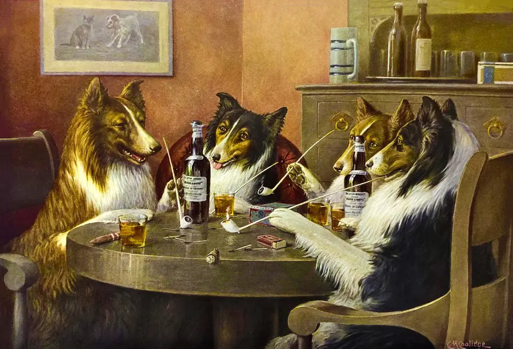 {{ product_title }} Fine Art Print | {{ product_vendor }} Jakero77 Cassius Coolidge - Dogs Smoking & Drinking Scotch (1903) - 17" x 22" Fine Art Print Art Print Jakero77