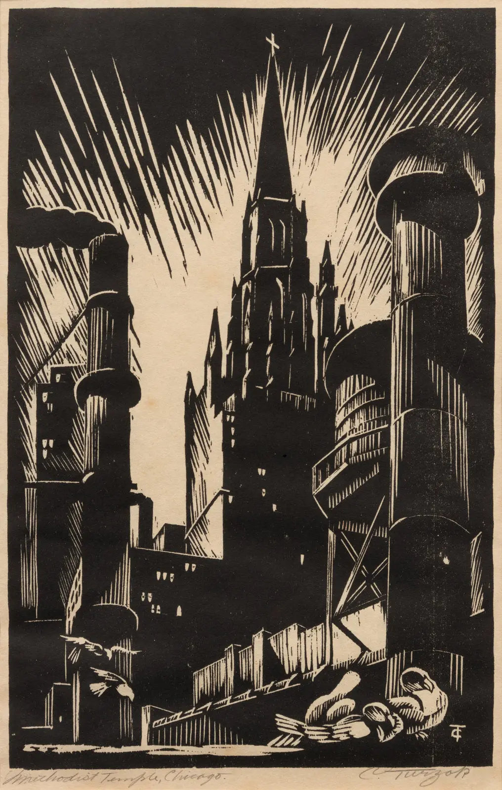 {{ product_title }} Fine Art Print | {{ product_vendor }} Jakero77 Charles Turzak - Methodist Temple, Chicago (1931) Signed - 17" x 22" Art Print Art Print Jakero77