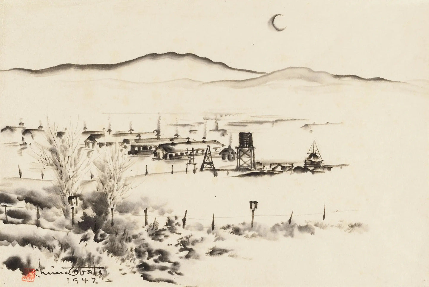 {{ product_title }} Fine Art Print | {{ product_vendor }} Jakero77 Chiura Obata - Topaz Landscape (1942) Utah - 17" x 22" Fine Art Print Art Print Jakero77