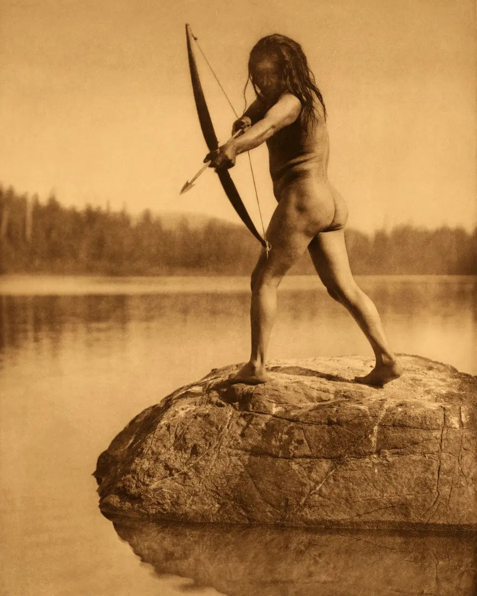 {{ product_title }} Fine Art Print | {{ product_vendor }} Jakero77 Edward Curtis - Nootka Indian Bowman Fishing Hunting (1915) - 17" x 22" Art Print Art Print Jakero77
