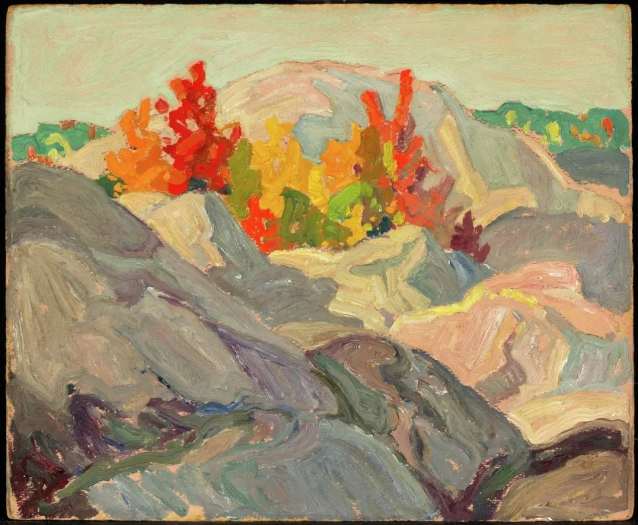 {{ product_title }} Fine Art Print | {{ product_vendor }} Jakero77 Franklin Carmichael - Autumn Foliage Against Grey Rock 1920 - 17" x 22" Art Print Art Print Jakero77