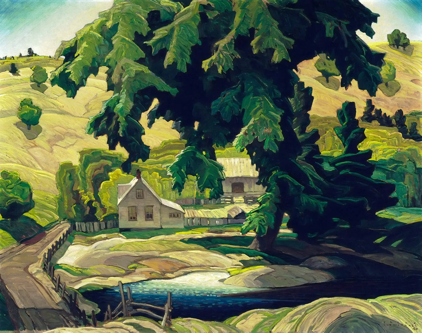 {{ product_title }} Fine Art Print | {{ product_vendor }} Jakero77 Franklin Carmichael - Farm, Haliburton (1940) Signed - 17" x 22" Fine Art Print Art Print Jakero77