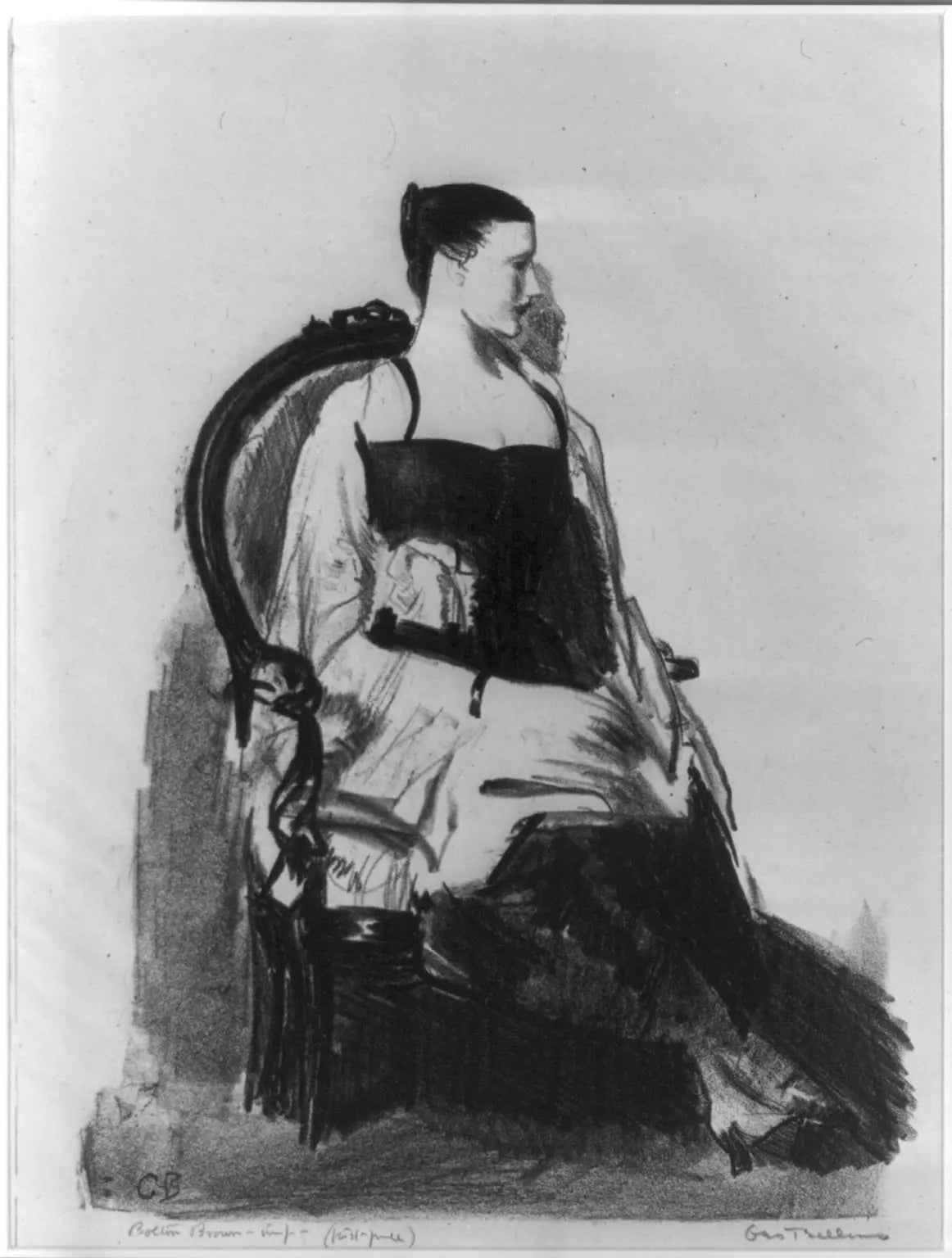 {{ product_title }} Fine Art Print | {{ product_vendor }} Jakero77 George Bellows - Elsie Sitting Black Dress 1921 Signed - 17" x 22" Fine Art Print Art Print Jakero77