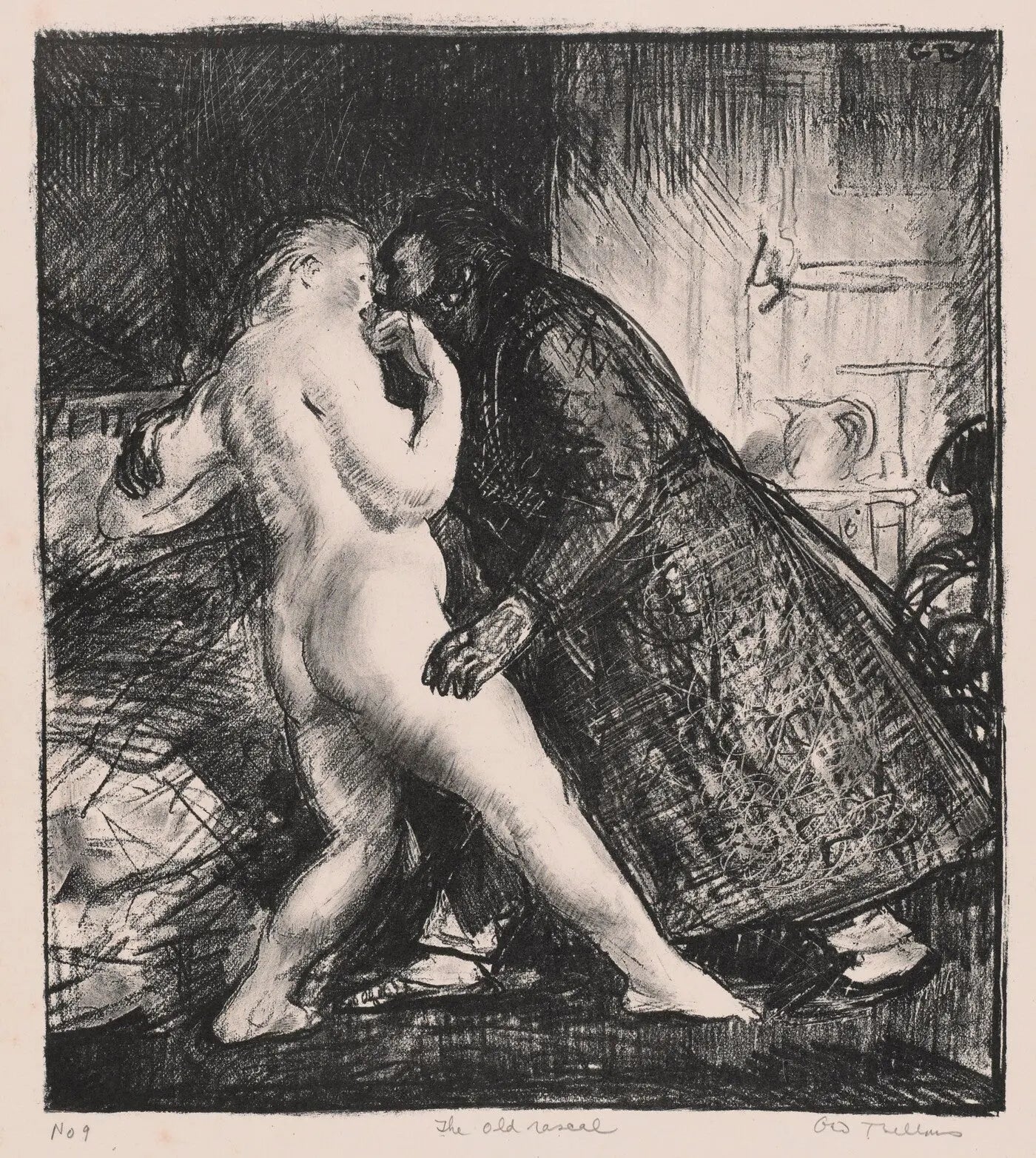 {{ product_title }} Fine Art Print | {{ product_vendor }} Jakero77 George Bellows - The Old Rascal, Man Kisses Nude Lady (1916) Signed - 17"x22" Print Art Print Jakero77