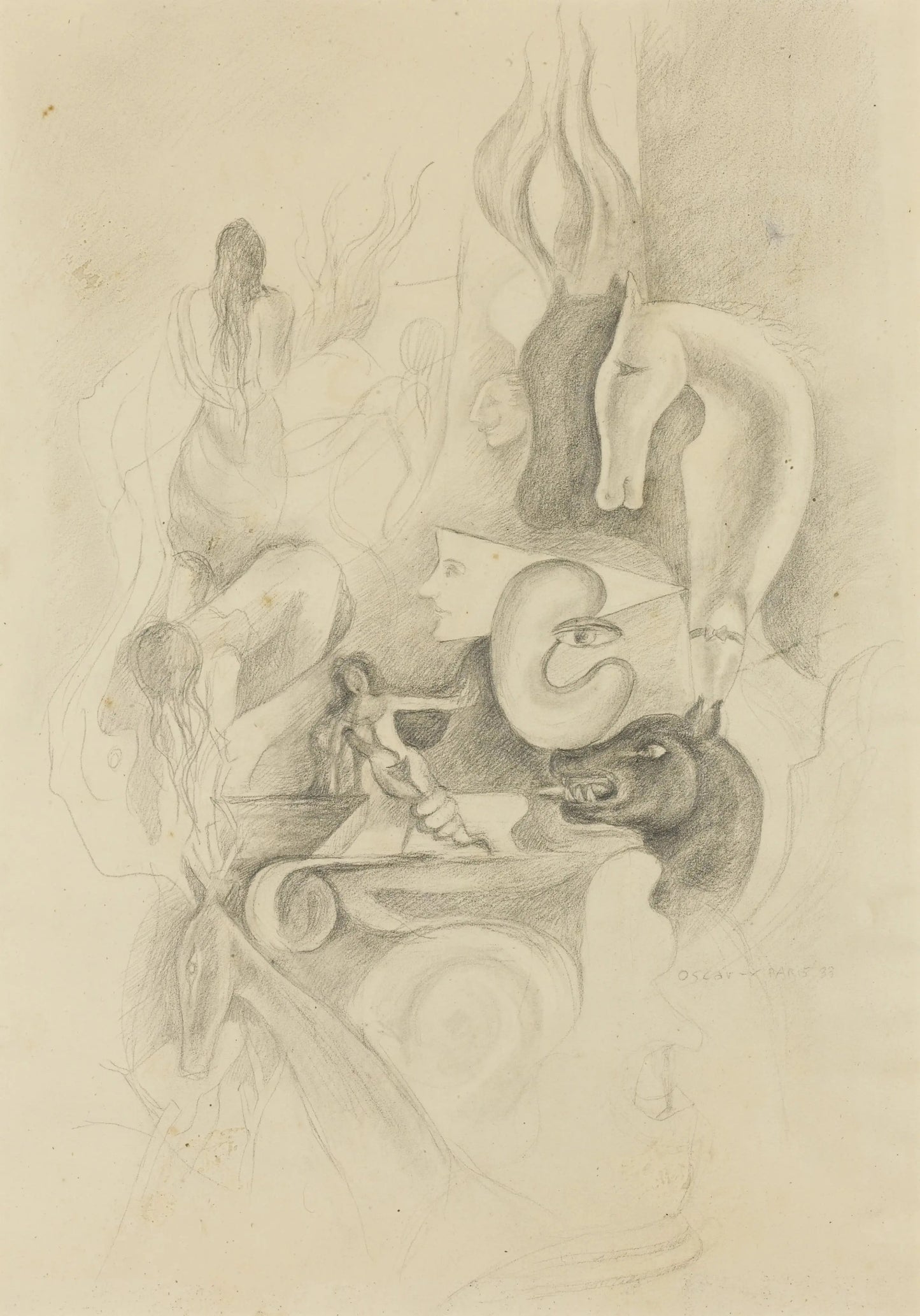 {{ product_title }} Fine Art Print | {{ product_vendor }} Jakero77 Oscar Dominguez - Untitled Surrealism (1933) Signed - 17" x 22" Fine Art Print Art Print Jakero77