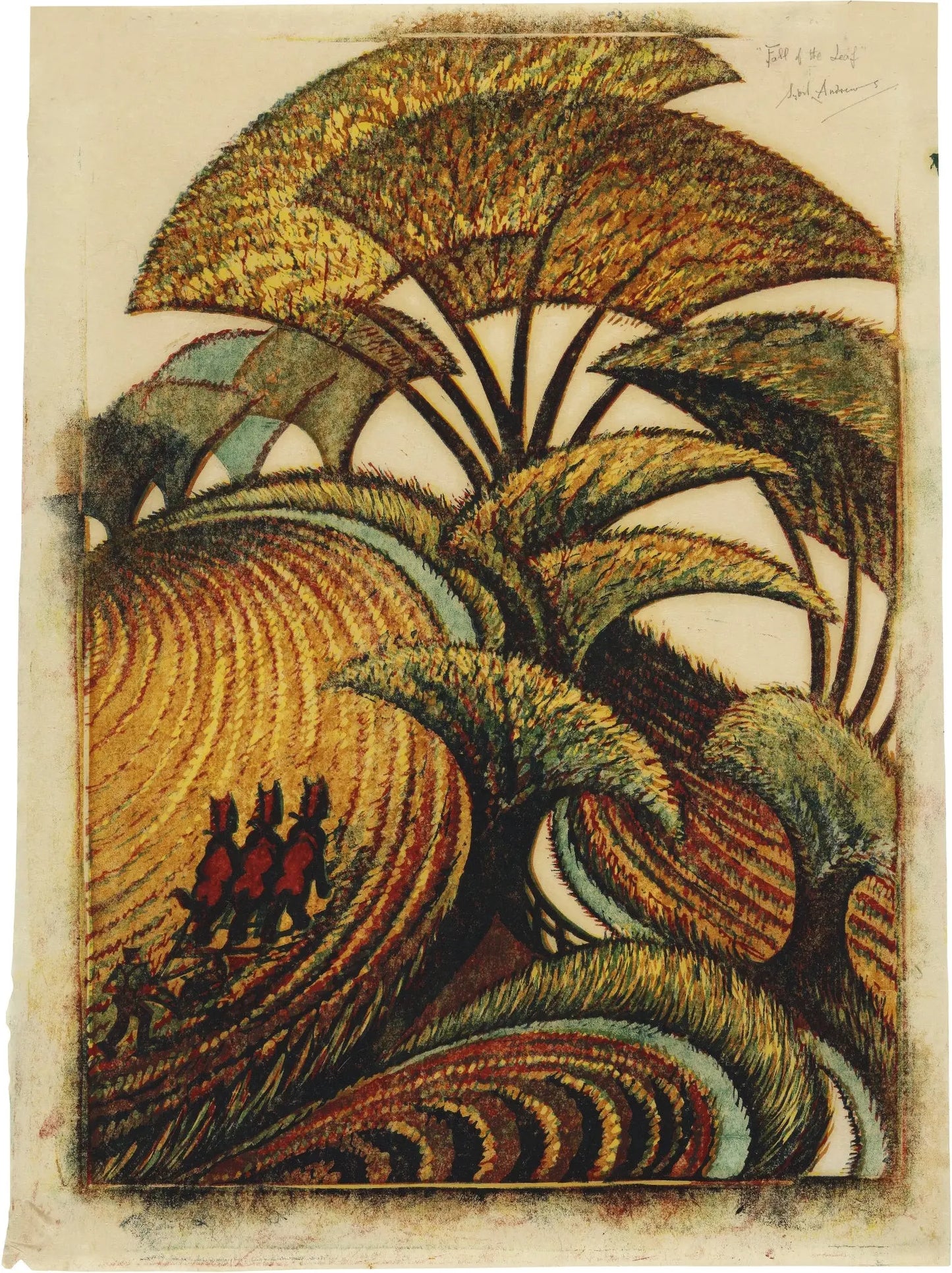 {{ product_title }} Fine Art Print | {{ product_vendor }} Jakero77 Sybil Andrews - Fall of the Leaf (1934) Signed - 17" x 22" Fine Art Print Art Print Jakero77