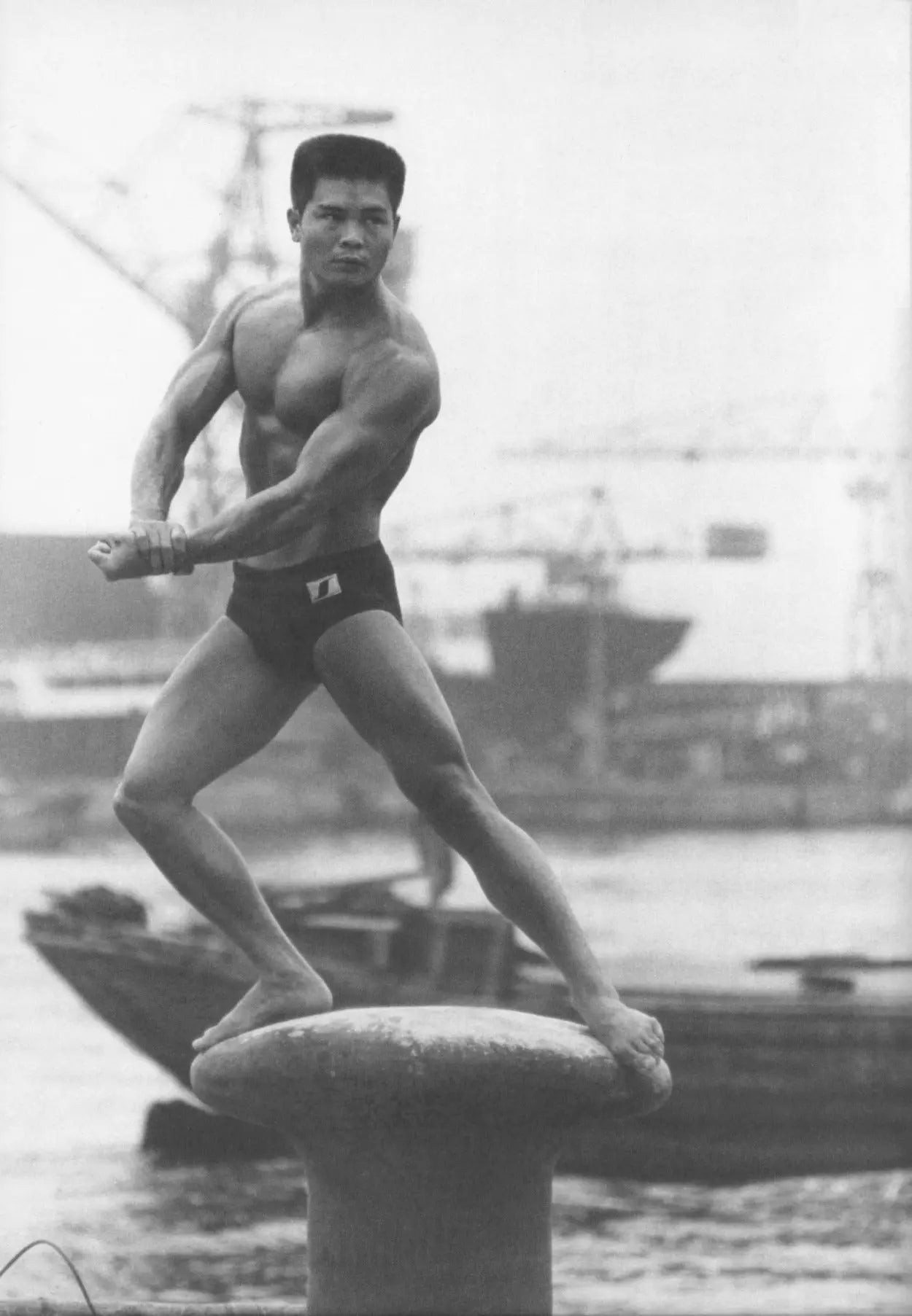 {{ product_title }} Fine Art Print | {{ product_vendor }} Jakero77 Tamotsu Yato 1960s Japan Male Muscle Pose Naval Docks - 17" x 22" Fine Art Print Art Print Jakero77