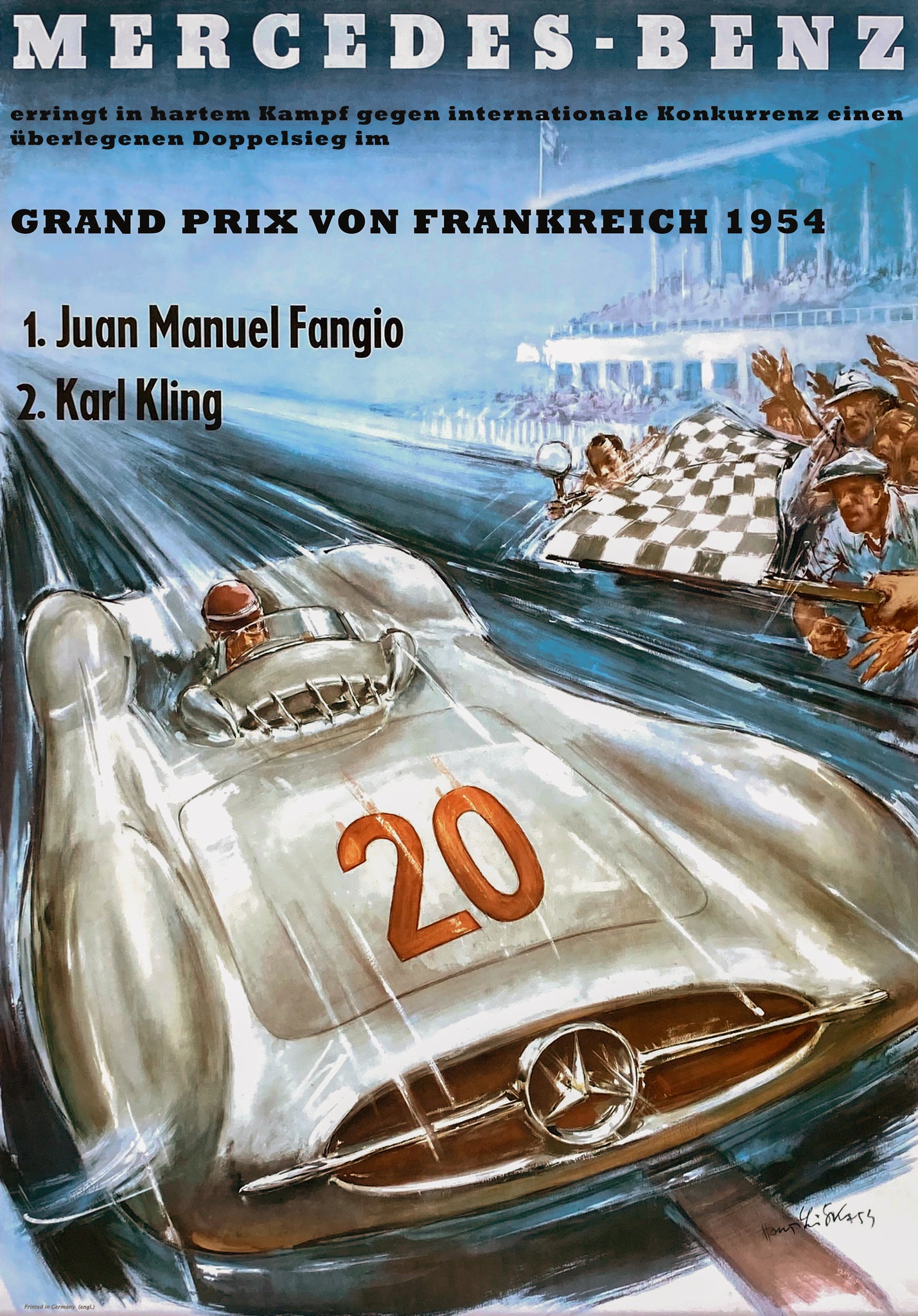 Grand Prix AF Frankrig 1954 Mercedes Benz Joey's Bedroom Friends TV - 17" x 22" Fine Art Print
