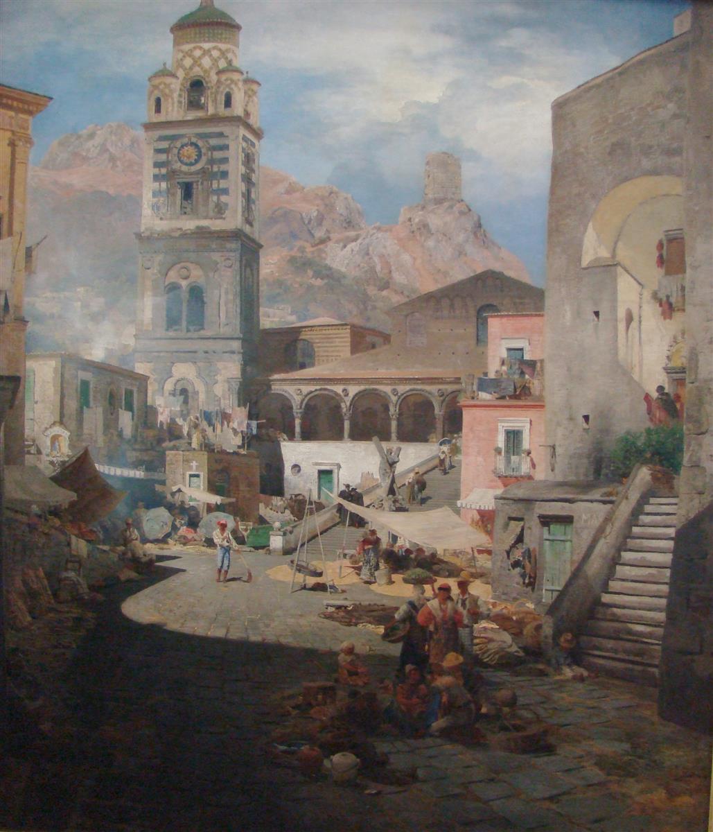 Oswald Achenbach Marktplatz Amalfi 1876 Fine Art Print