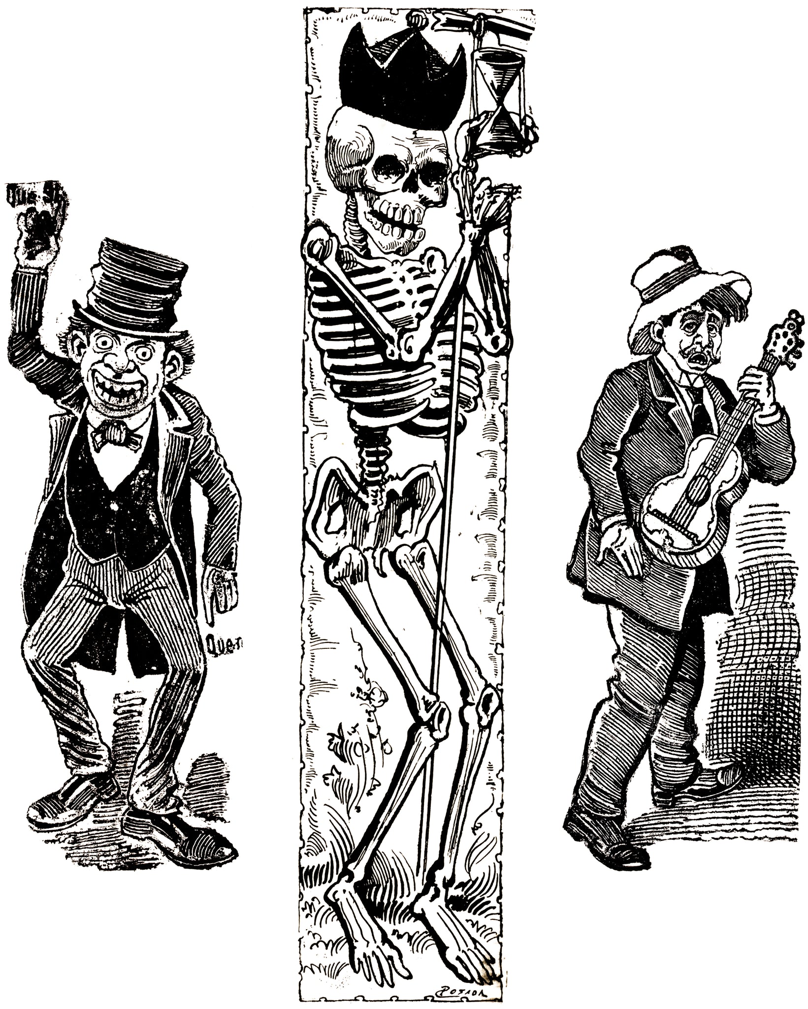 Jose Guadalupe Posada - Madman Skeleton & Musician (1890) - 17" x 22" Art Print