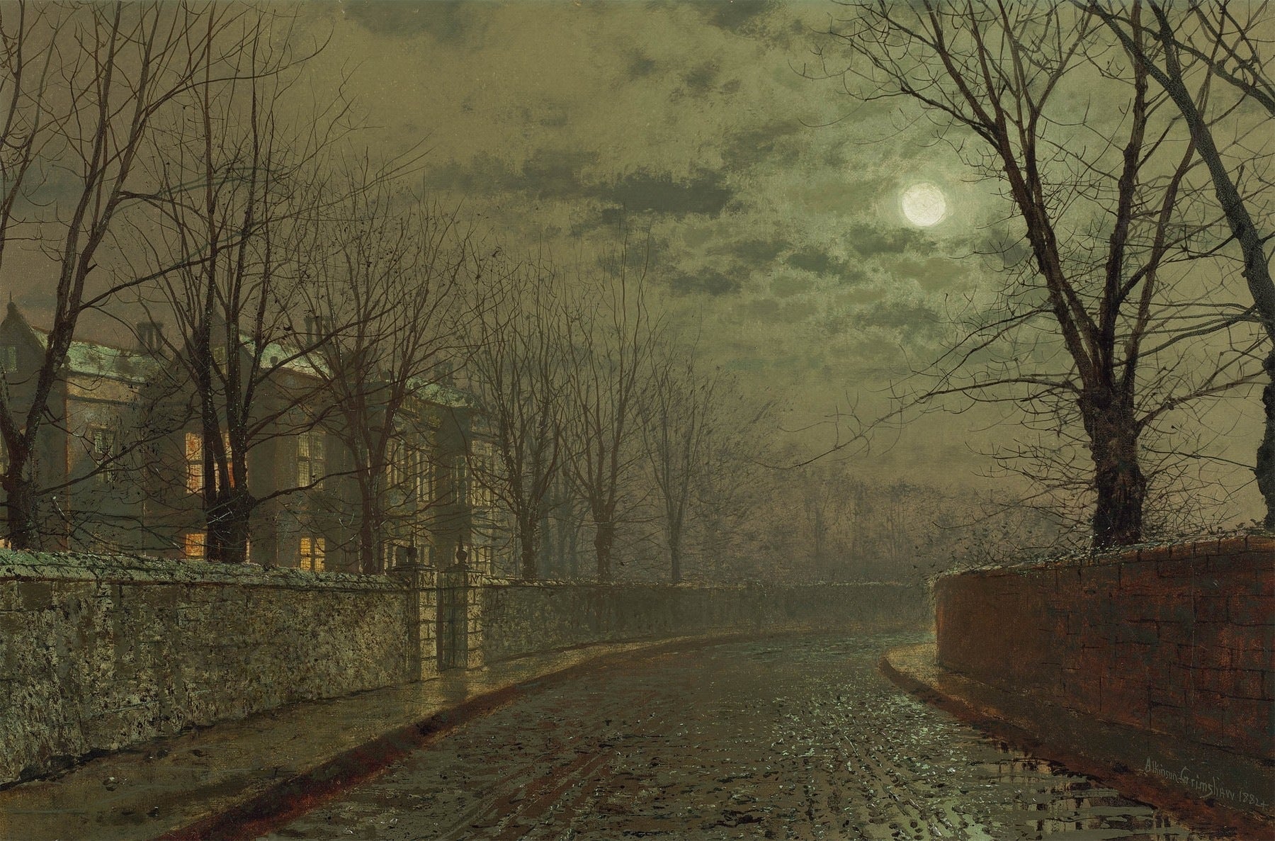 John Atkinson Grimshaw - A Moonlit Street (1882) - 17" x 22" Fine Art Print