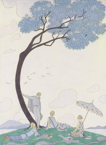 George Barbier - On the Grass (1923) - 17" x 22" Fine Art Print