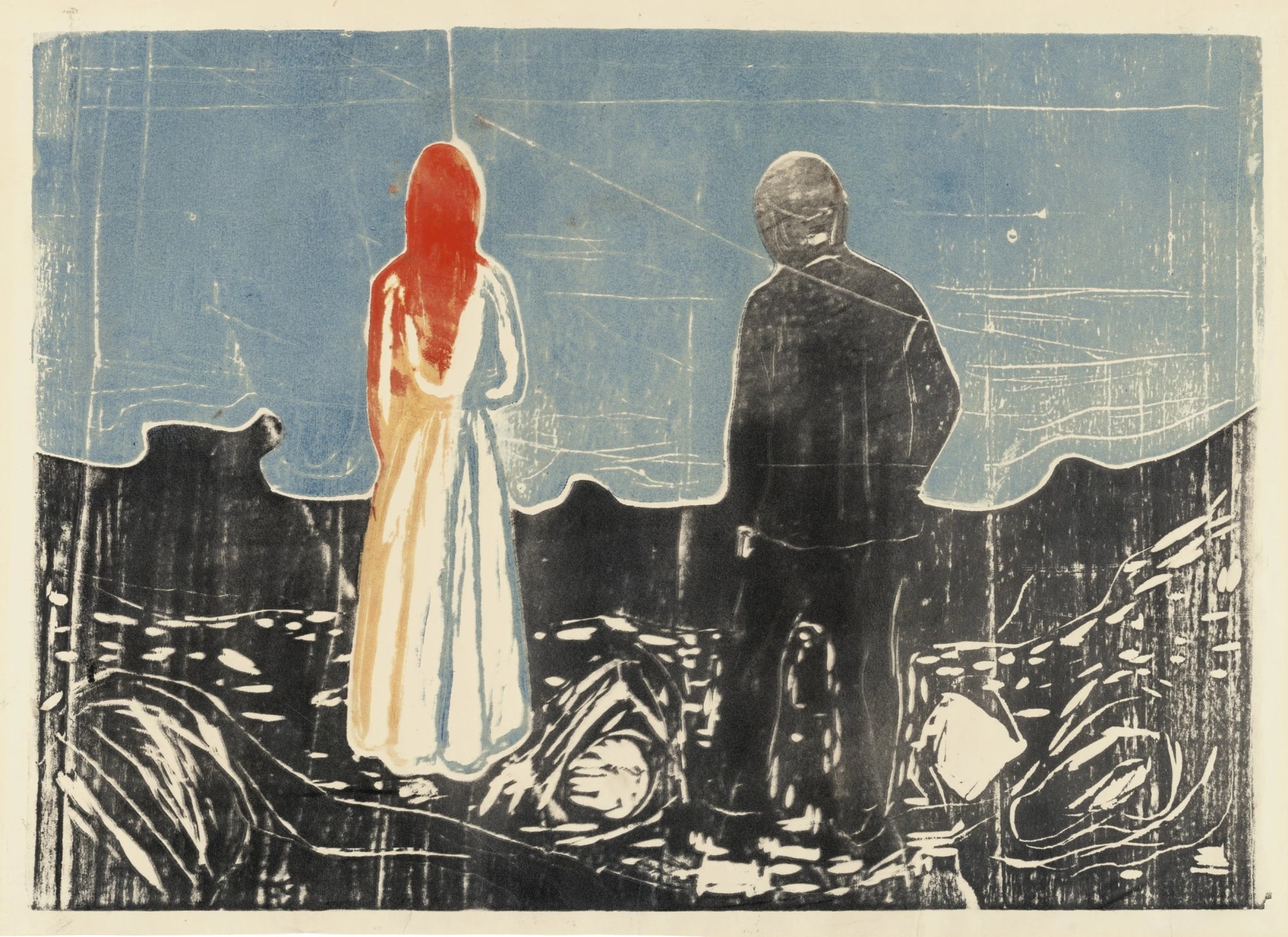 Edvard Munch - Two Human Beings. The Lonely Ones (1899) - 17"x22" Fine Art Print