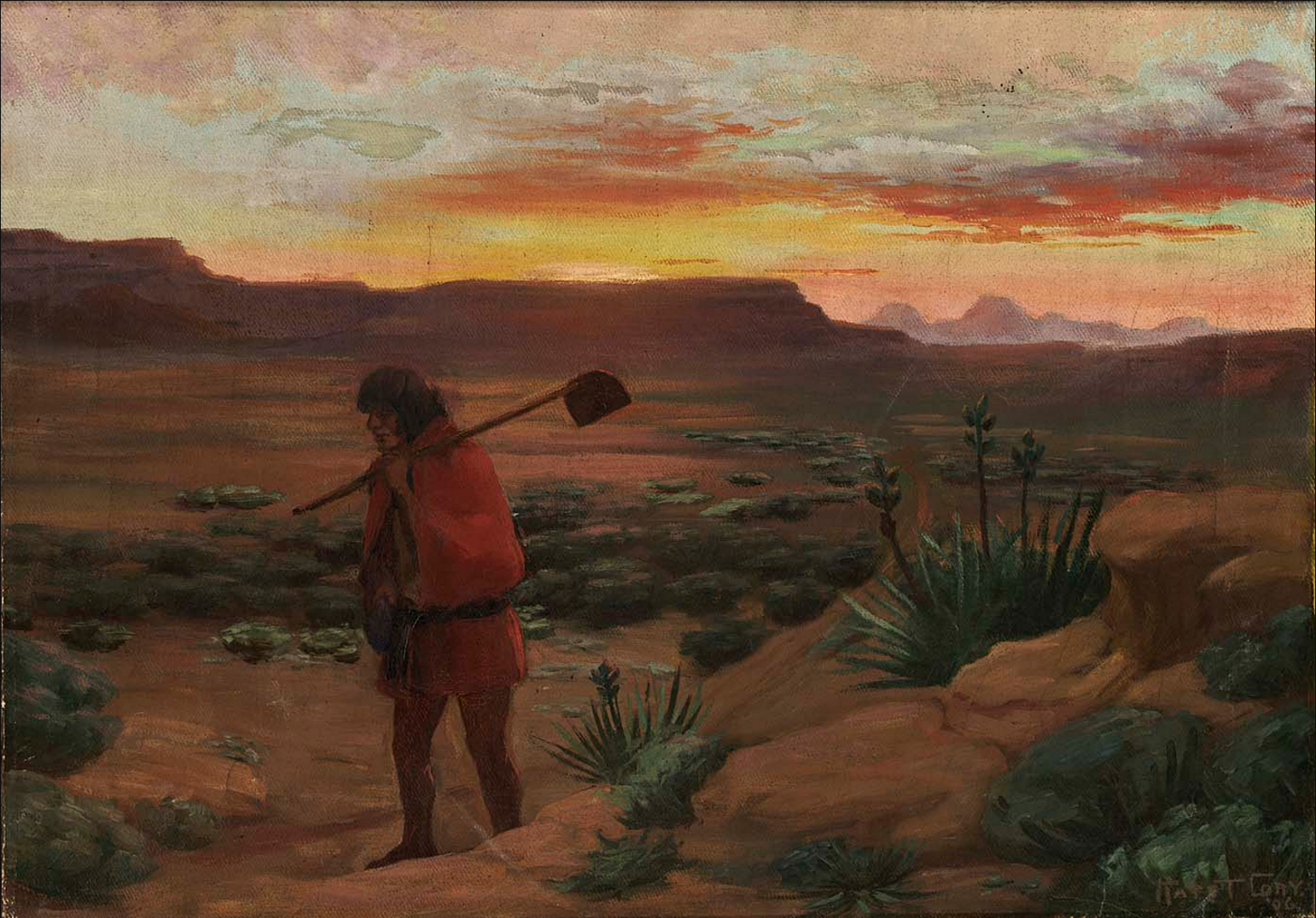 Kate Cory - Indian with Hoe (1906) Old West Sunset - 17" x 22" Fine Art Print