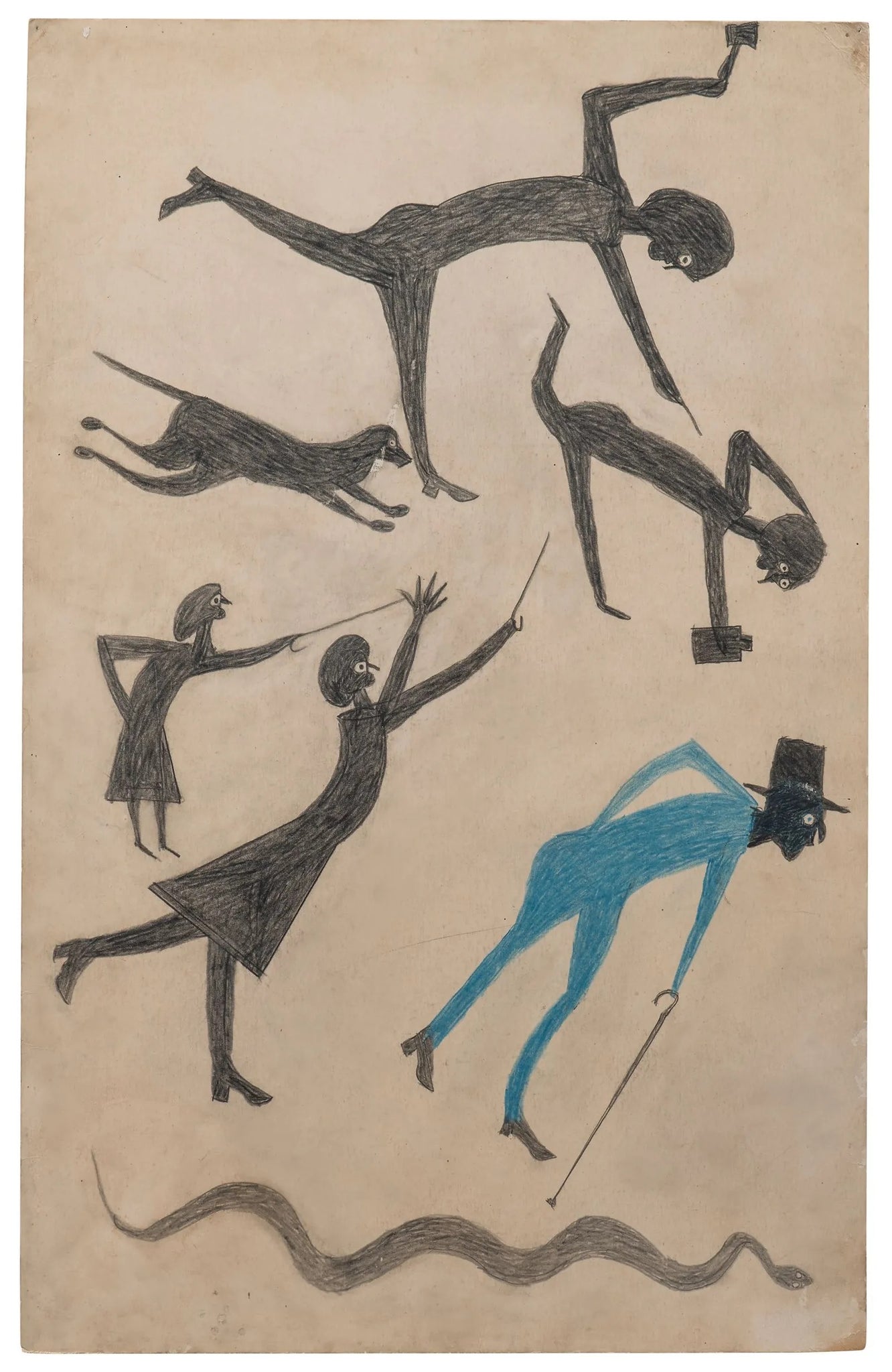 Bill Traylor - Event with Man in Blue and Snake (1939) - 17"x22" Fine Art Print