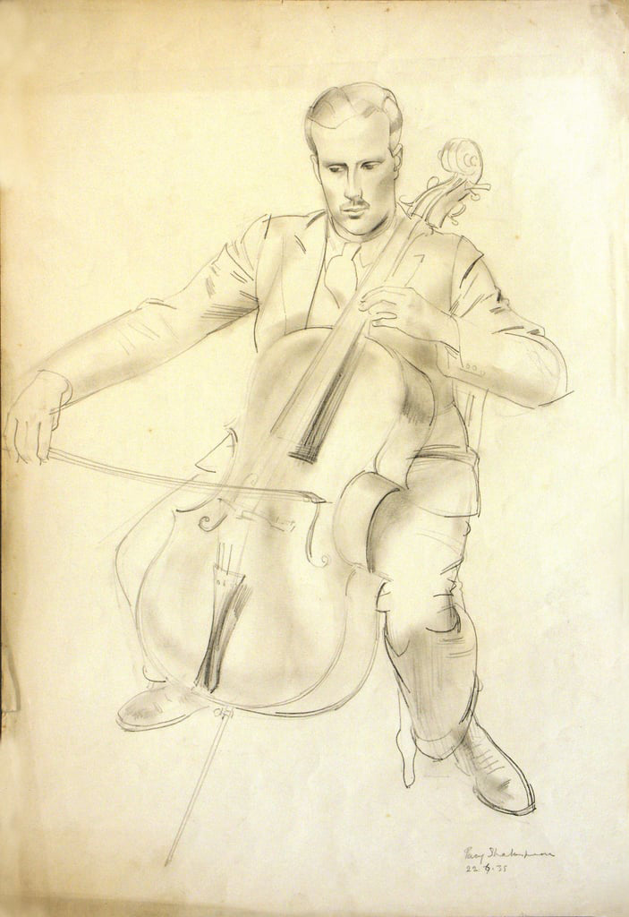 Percy Shakespeare - Arthur Kemp Playing Cello (1935) - 17" x 22" Fine Art Print