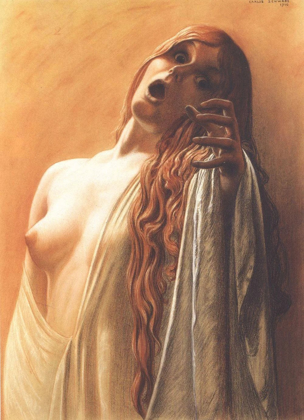 Carlos Schwabe - Study for The Wave 2 (1906) Nude Siren - 17"x22" Fine Art Print