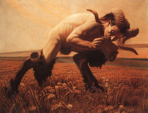 Carlos Schwabe - Le Faune (1923) Horned Faun Playing Flute - 17" x 22" Art Print