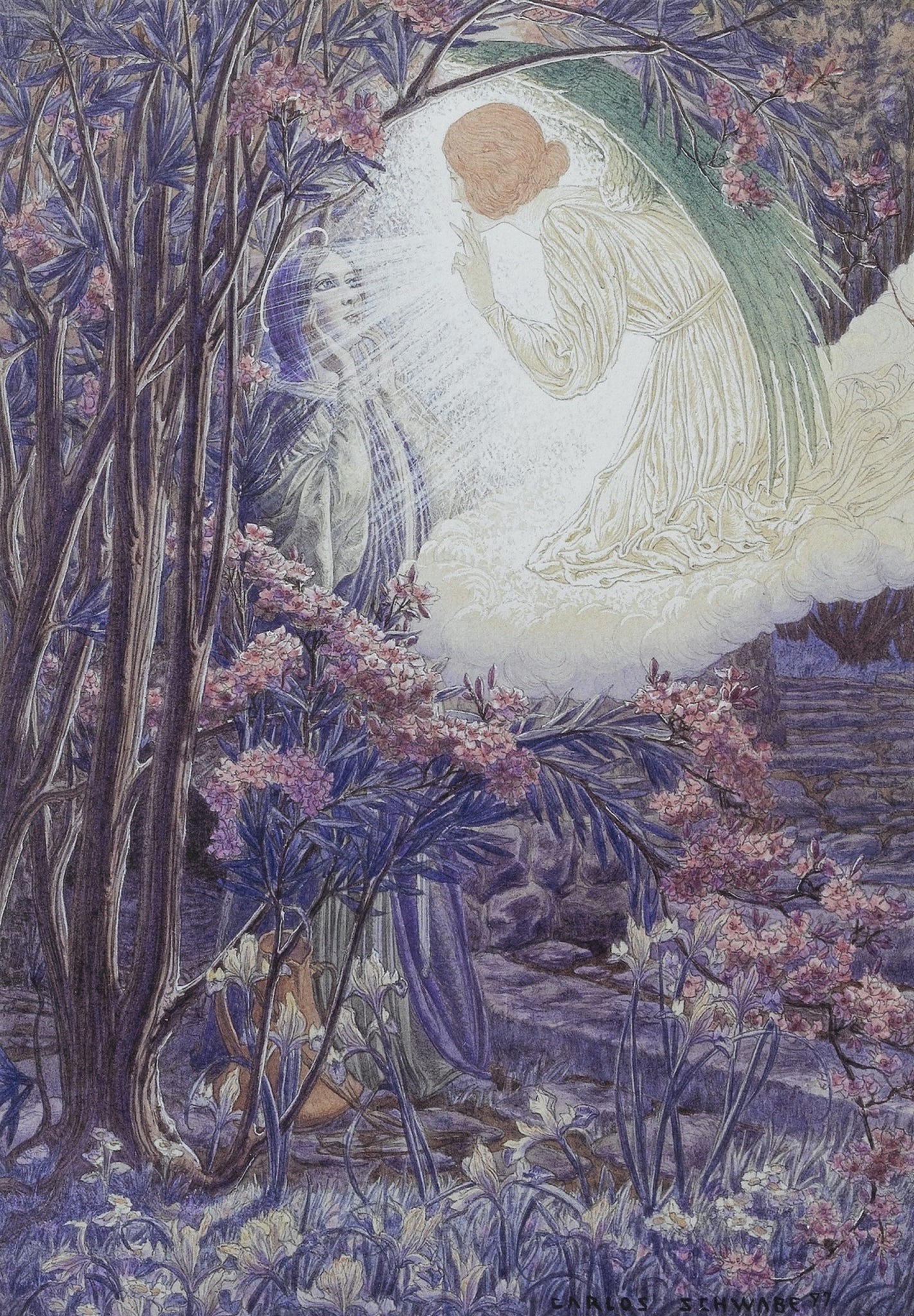 Carlos Schwabe - The Annunciation (1897) - 17" x 22" Fine Art Print