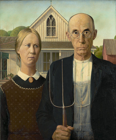 Grant Wood - American Gothic (1930) Iconic Farmer & Wife - 17" x 22" Art Print