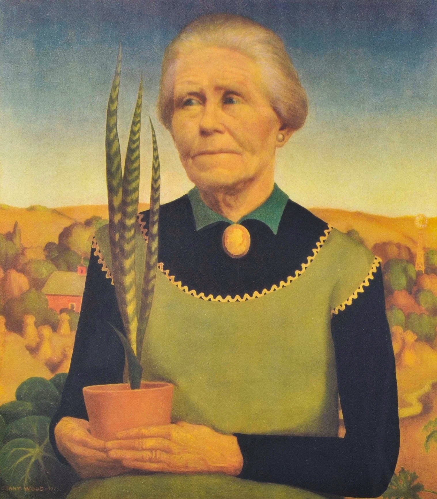 Grant Wood - Woman with Plants (1929) - 17" x 22" Fine Art Print