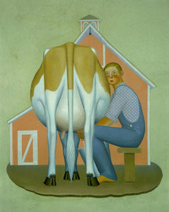 Grant Wood - Boy Milking Cow (1932) - 17" x 22" Fine Art Print