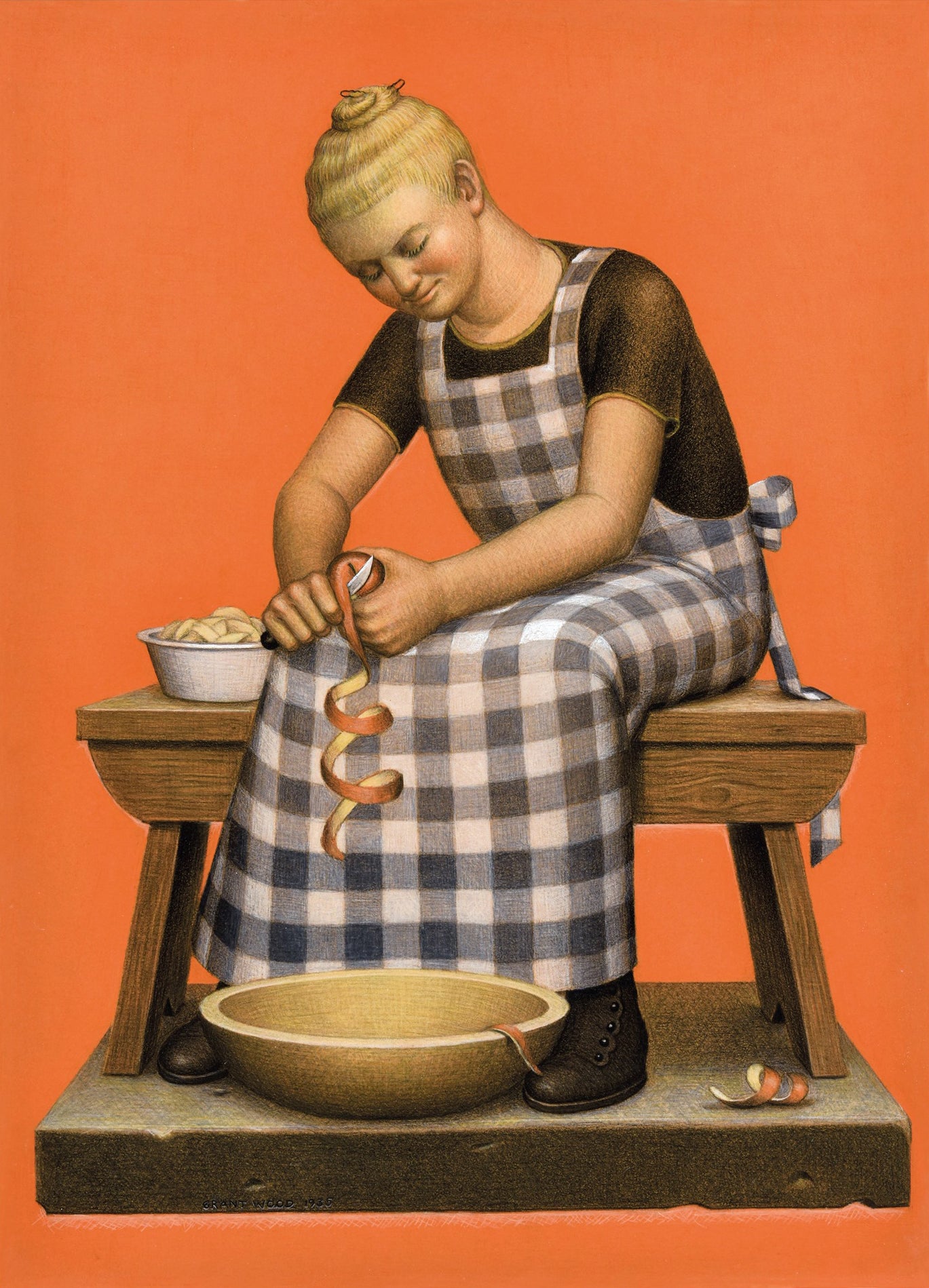 Grant Wood - Hired Girl with Apples (1935) - 17" x 22" Fine Art Print