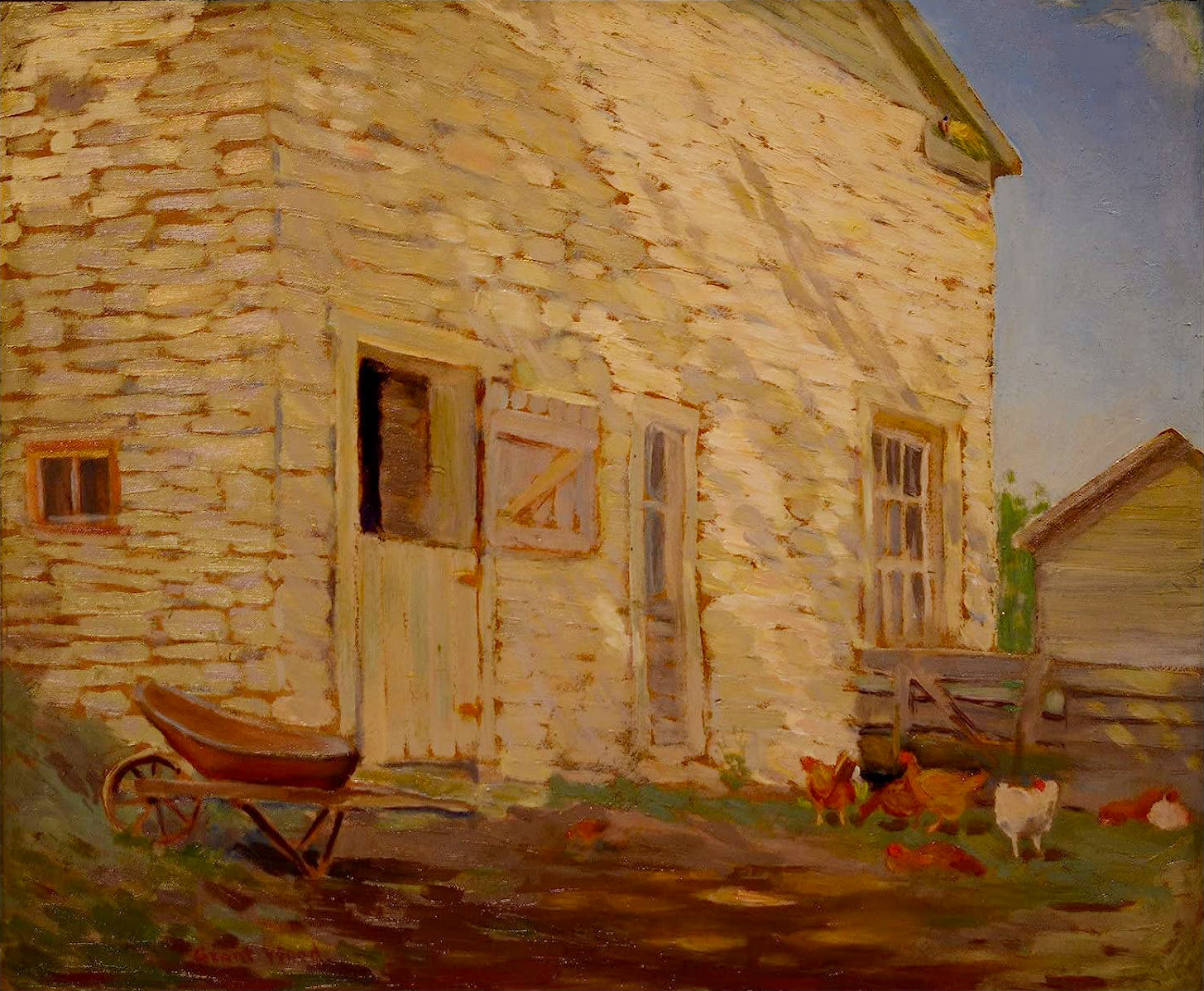 Grant Wood - Old Stone and Barn (1919) - 17" x 22" Fine Art Print