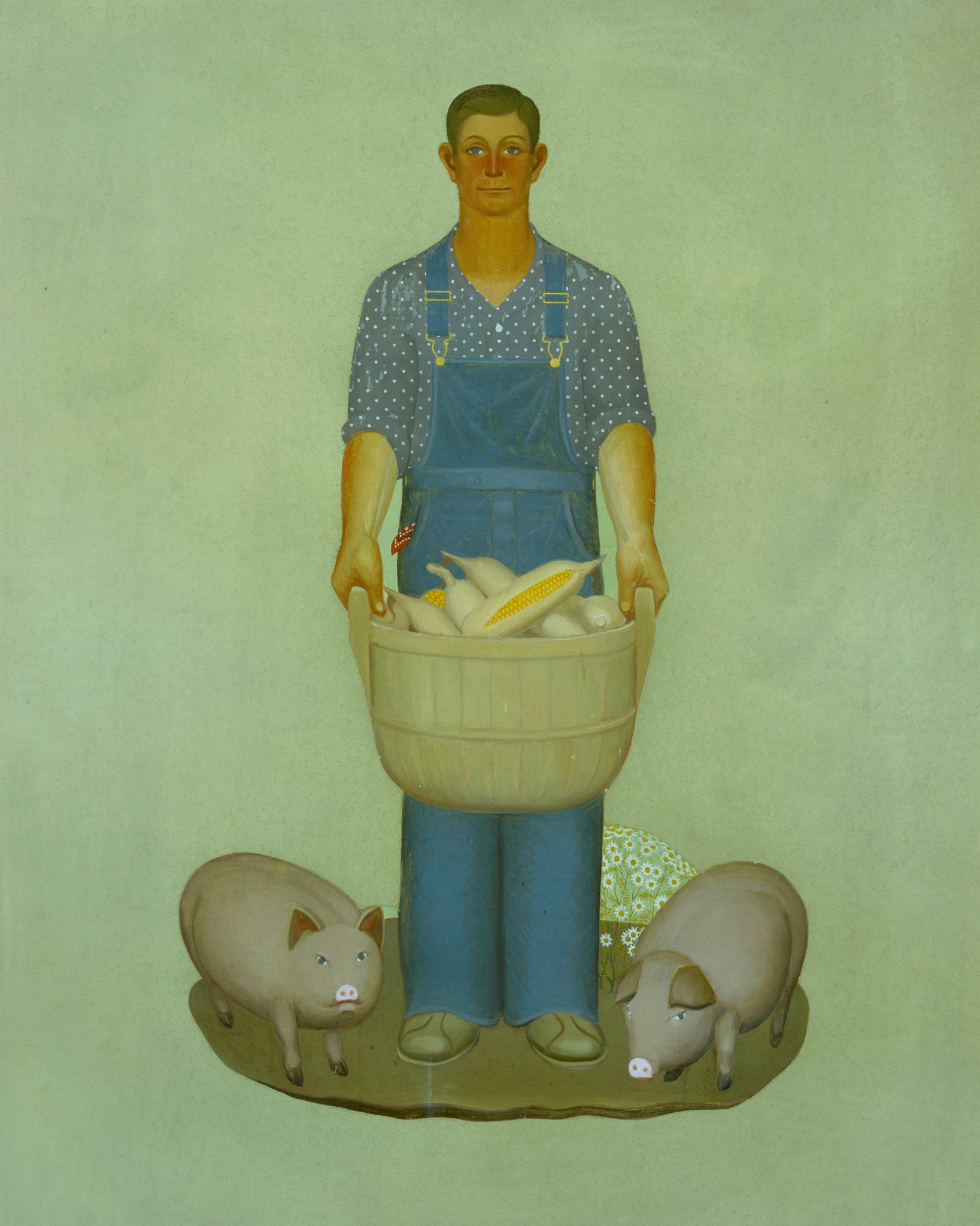 Grant Wood - Farmer with Pigs and Corn (1932) - 17" x 22" Fine Art Print