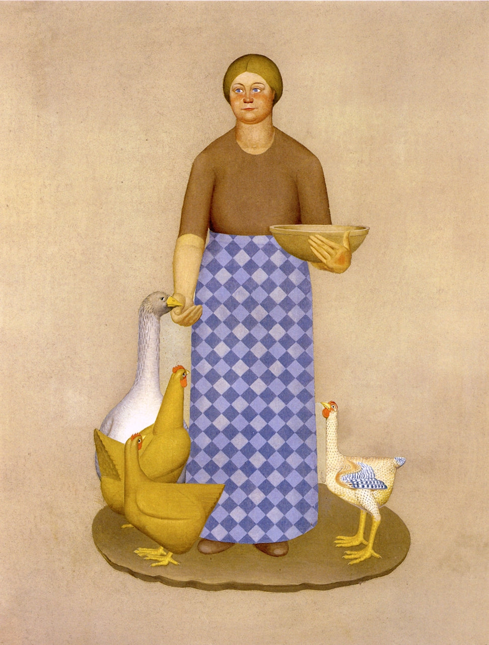 Grant Wood - Farmer's Wife with Chickens (1932) - 17" x 22" Fine Art Print