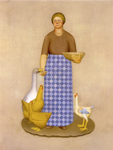 Grant Wood - Farmer's Wife with Chickens (1932) - 17" x 22" Fine Art Print