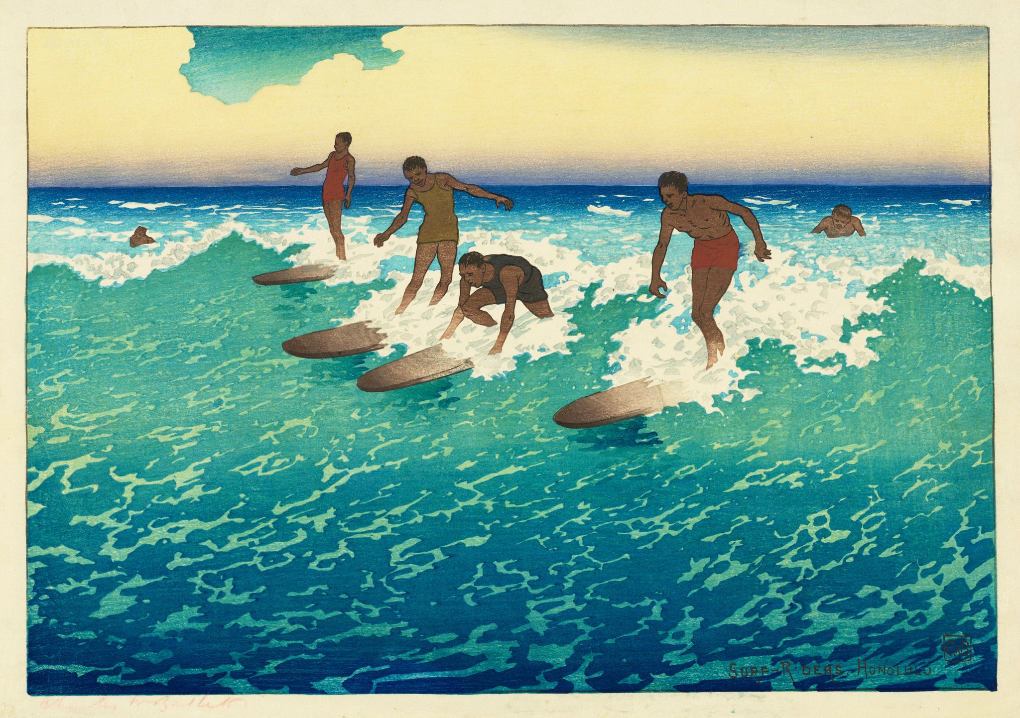 Charles W. Bartlett - Surf Riders Honolulu Hawaii (1919) - 17" x 22" Art Print