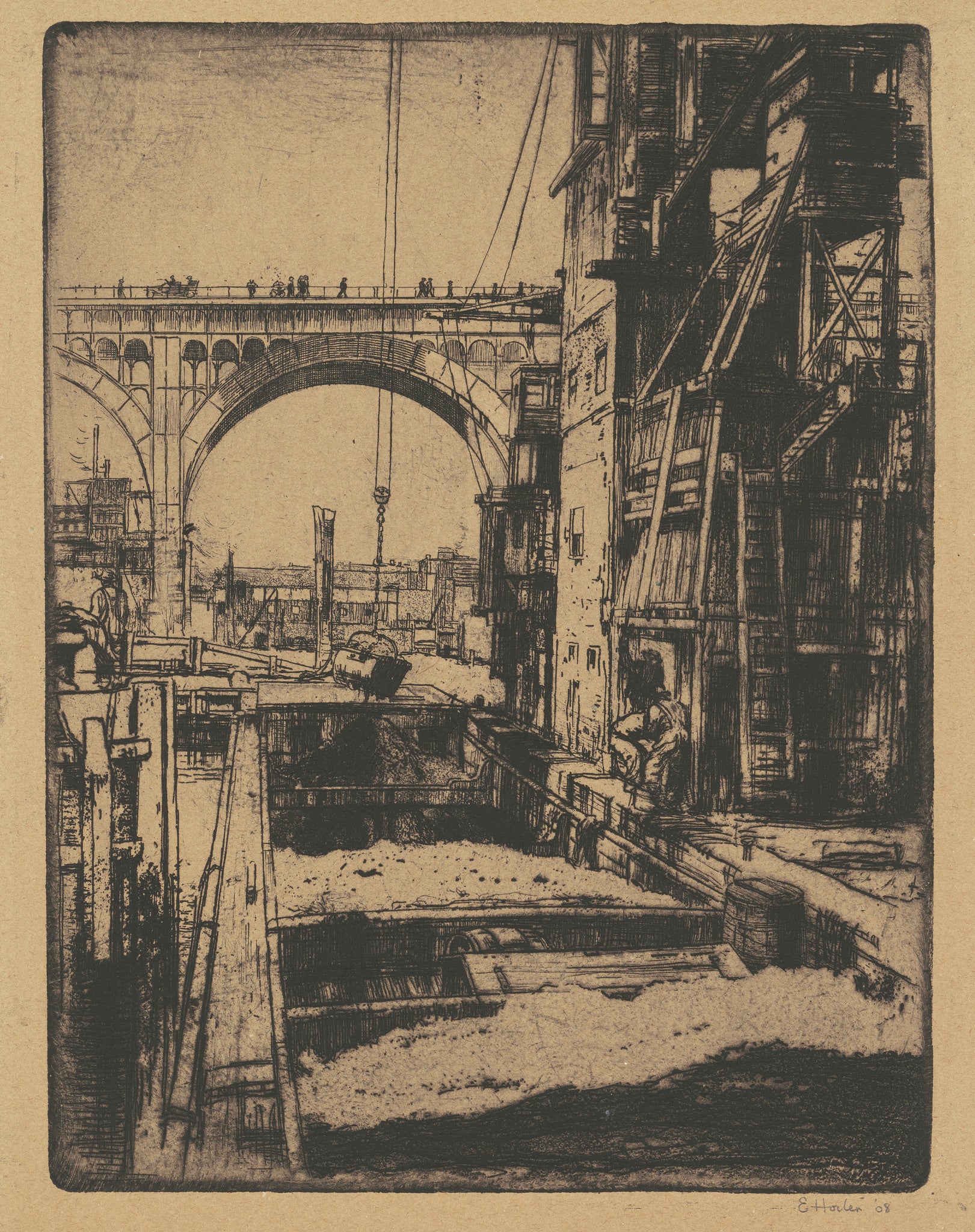 Earl Horter - Viaduct, Coal Pockets (1908) - 17" x 22" Fine Art Print